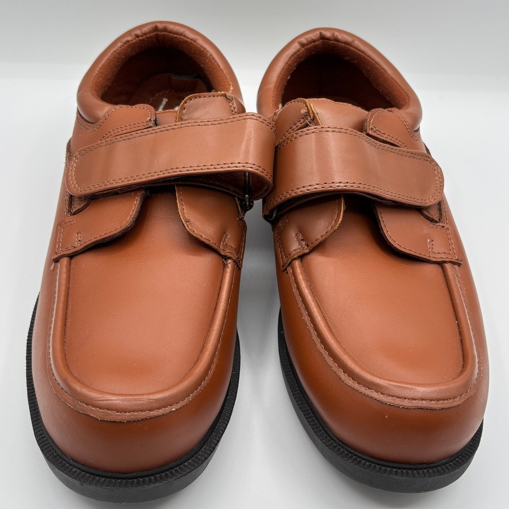 Dr Scholls Mens 12 D Brown Leather Moc Toe Strap Walking Shoes DoubleAir Pillo